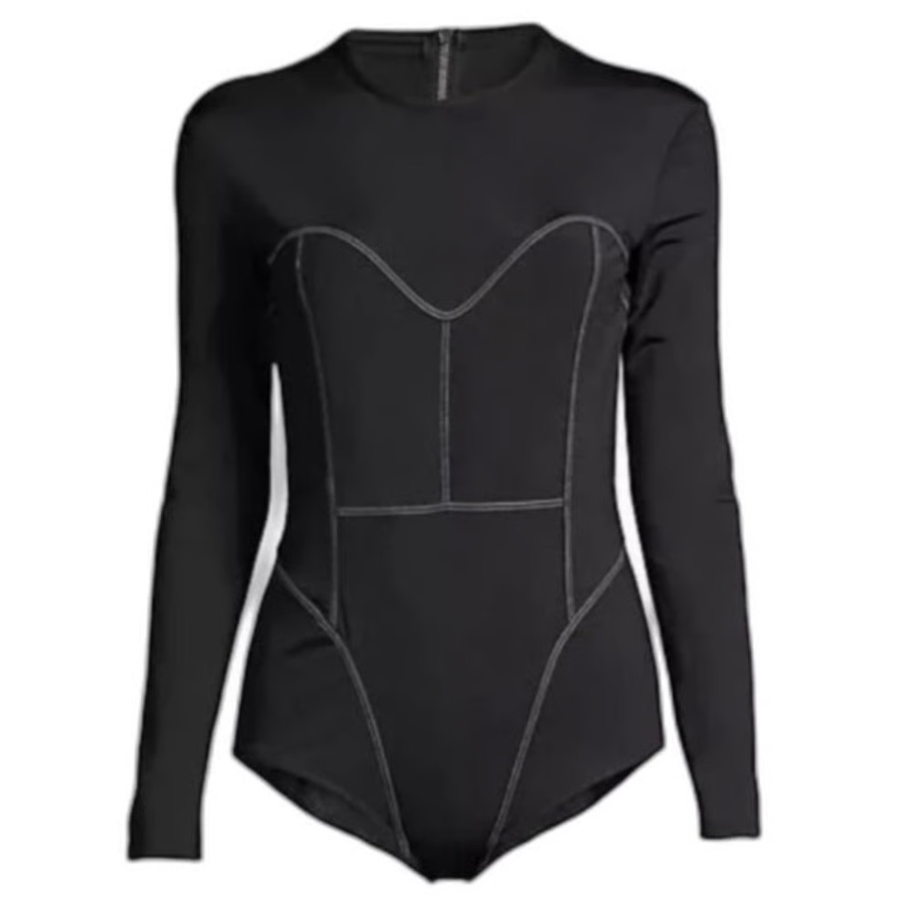 Mara Hoffman Lido Cross Stitched Surf OnePiece Swimsuit In Black, Superb Fit,NWT